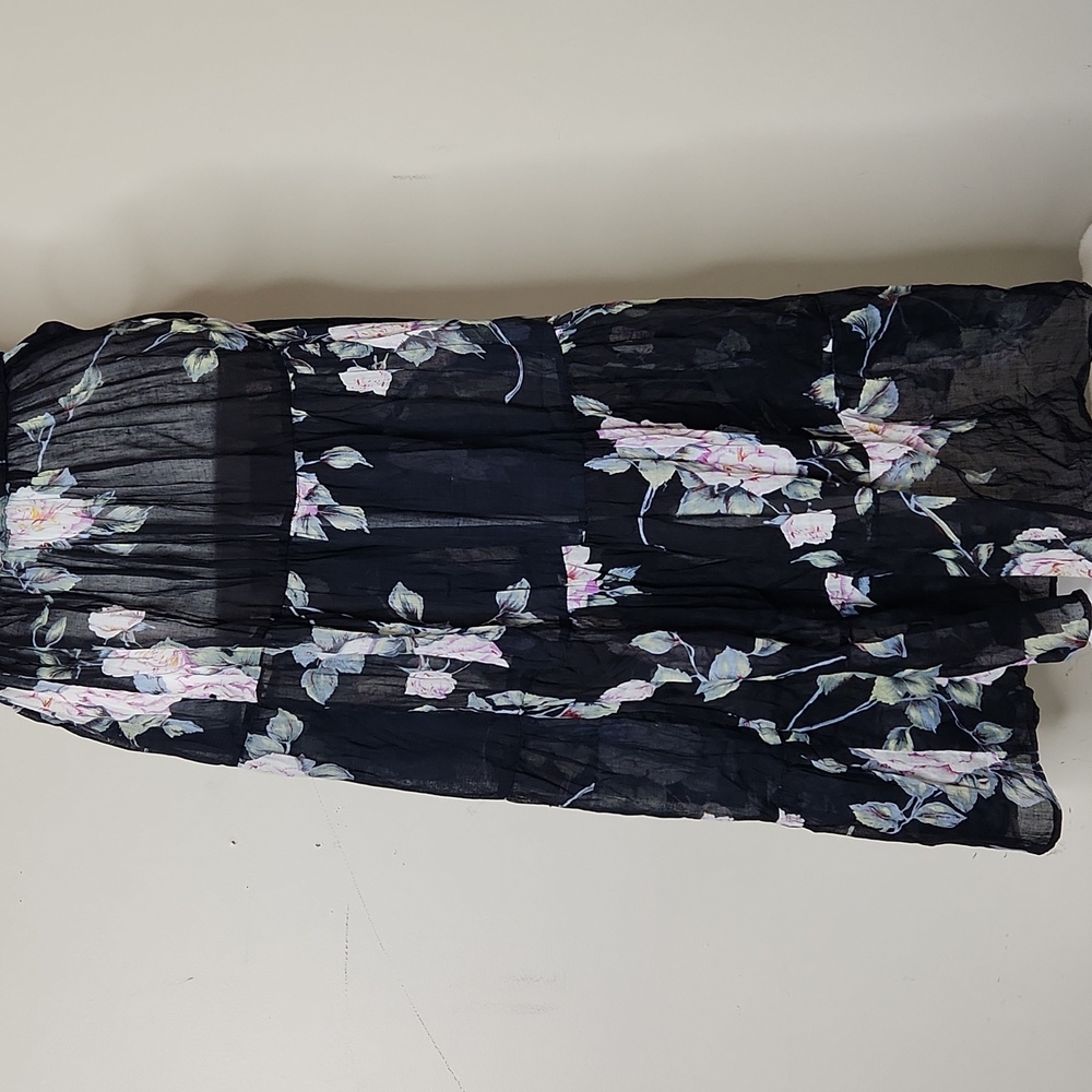 Y2K Black  chiffon floral flowy tiered fairycore whimsigoth Ren Faire maxi skirt